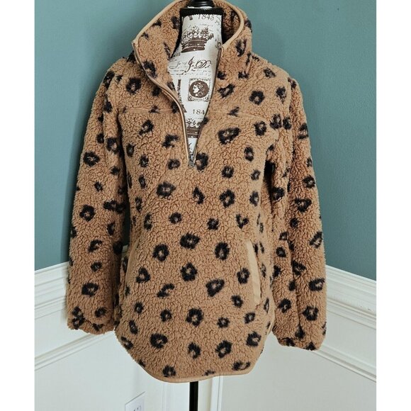 Abercrombie & Fitch M Leopard Fleece Sherpa Soft Pullover Jacket - Picture 2 of 5